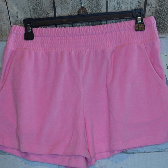 Jenni Women's Smocked-Waist Terrycloth Sleep Athleisure Short In Pink Heat - Picture 2 of 3